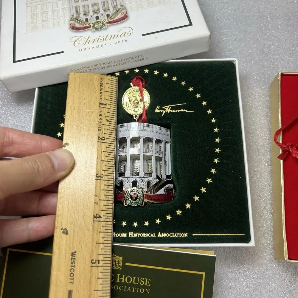 2 Metal Xmas Ornament White House President Harry S.Truman & West Wing Entrance